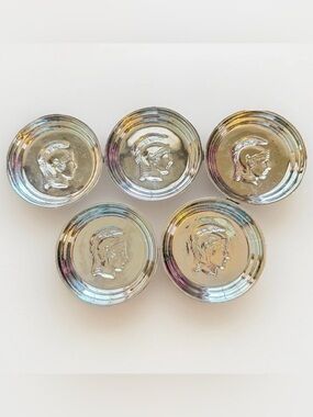 Vintage Set Of 5 Mercury Glass Mid Century Coasters Silver Roman Head Trojan